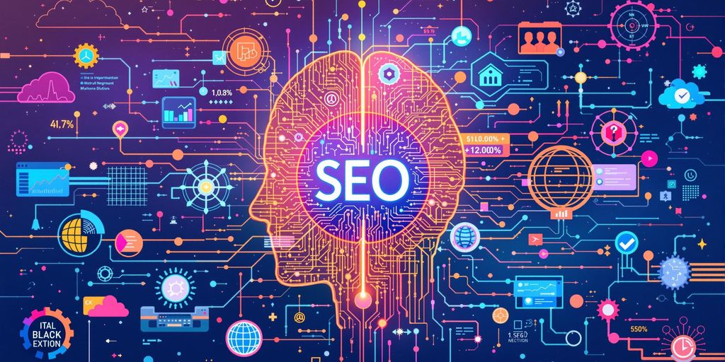 Colorful AI concepts with digital brain and data nodes.