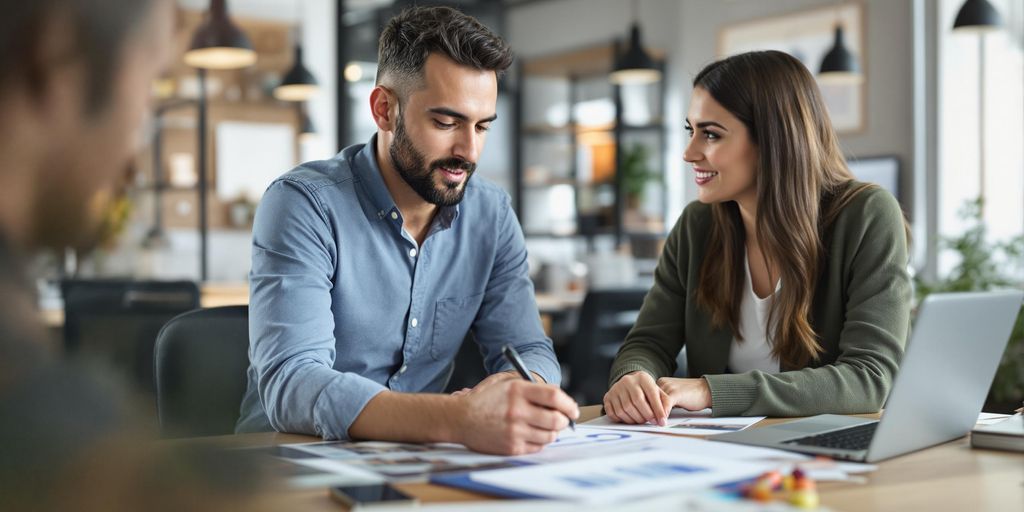 Digital marketing account manager meeting with a client.